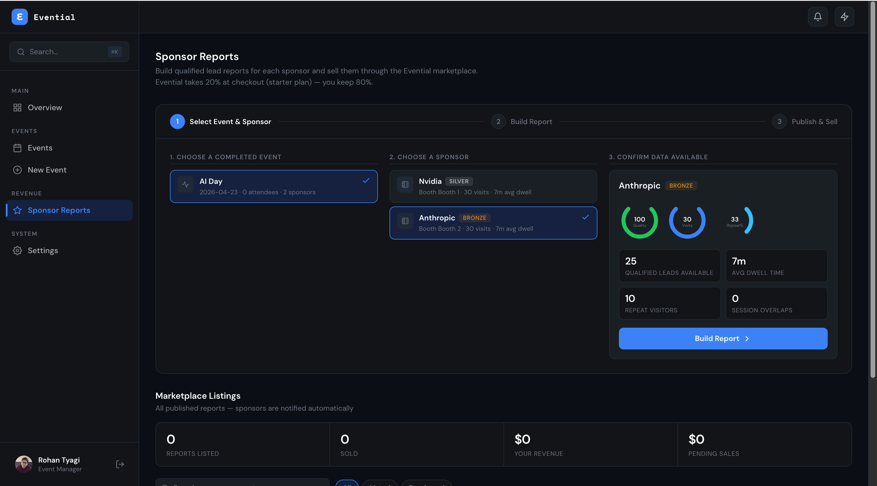 Evential dashboard product screenshot from the April newsletter